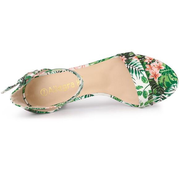 Open Toe Block Heel Printed Ankle Strap Green Sandals - Picture 4 of 6